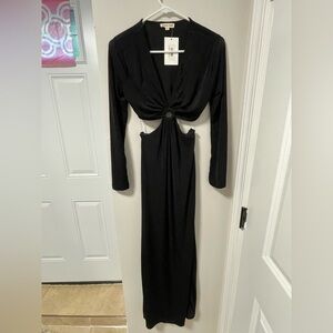 NWT Lioness Black Cutout Maxi Dress – Long Sleeve Ring Detail